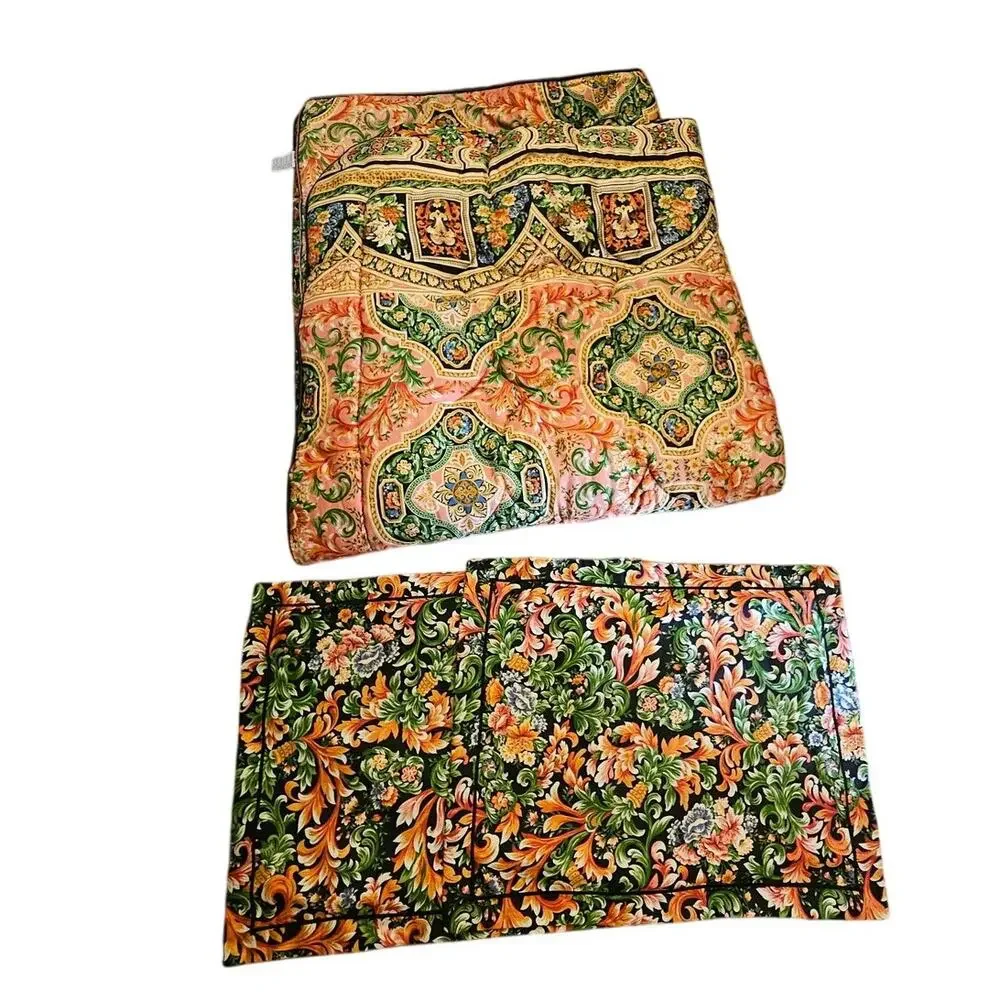 Vintage 90s Royal Sateen Twin Comforter 2 Pillow Shams Egyptian Cotton Ornate